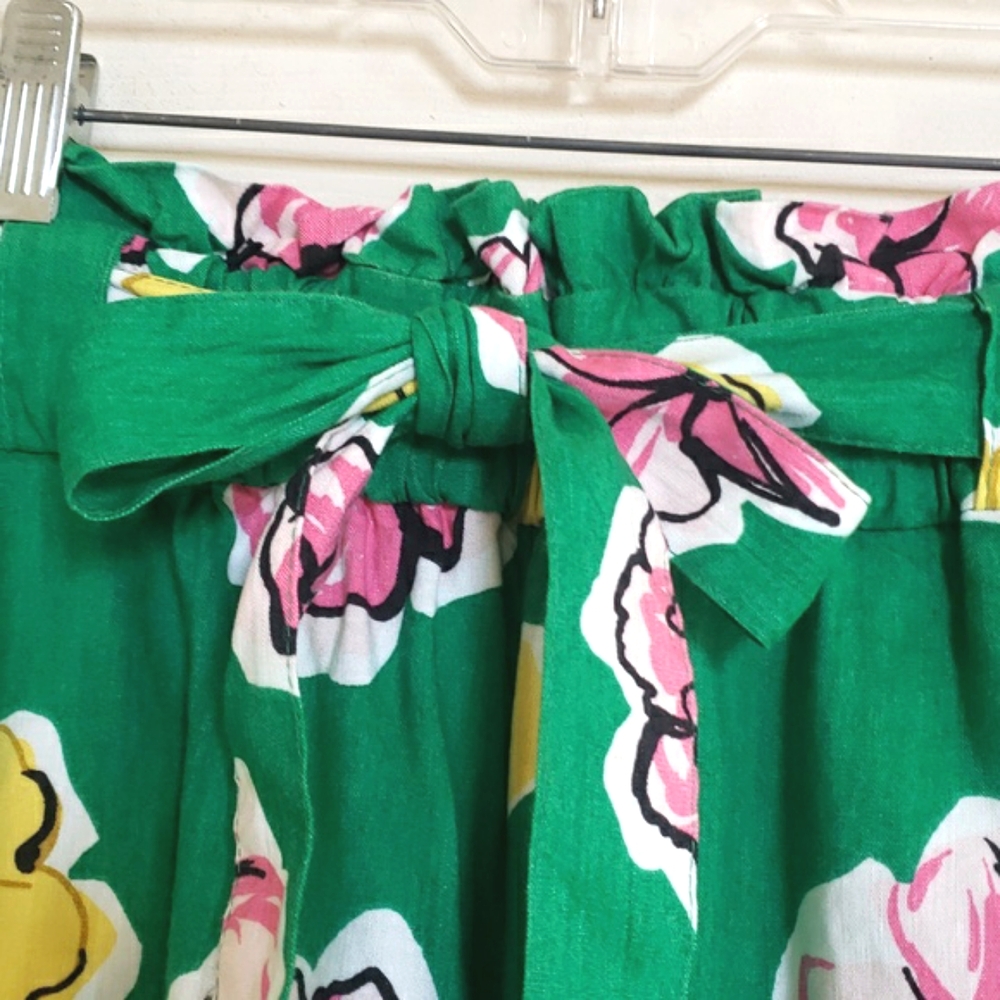 Charter Club Linen Paperbag Floral Tie Waist Green Pink Yellow Summer Shorts M - Picture 5 of 12